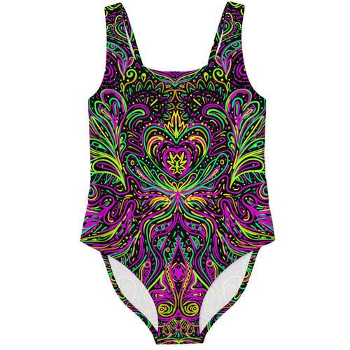 Black Symmetrical Kaleidoscopic Rave Swimsuit