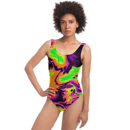Neon Green Abstract Liquid Rave Swimsuit