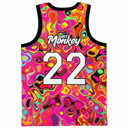 Dirt Monkey Hot Pink Psychedelic Liquid Rave Basketball Jersey