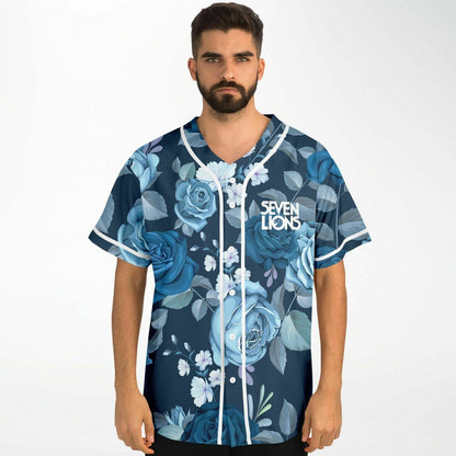Seven Lions Navy Blue Rose Floral Rave Baseball Jersey