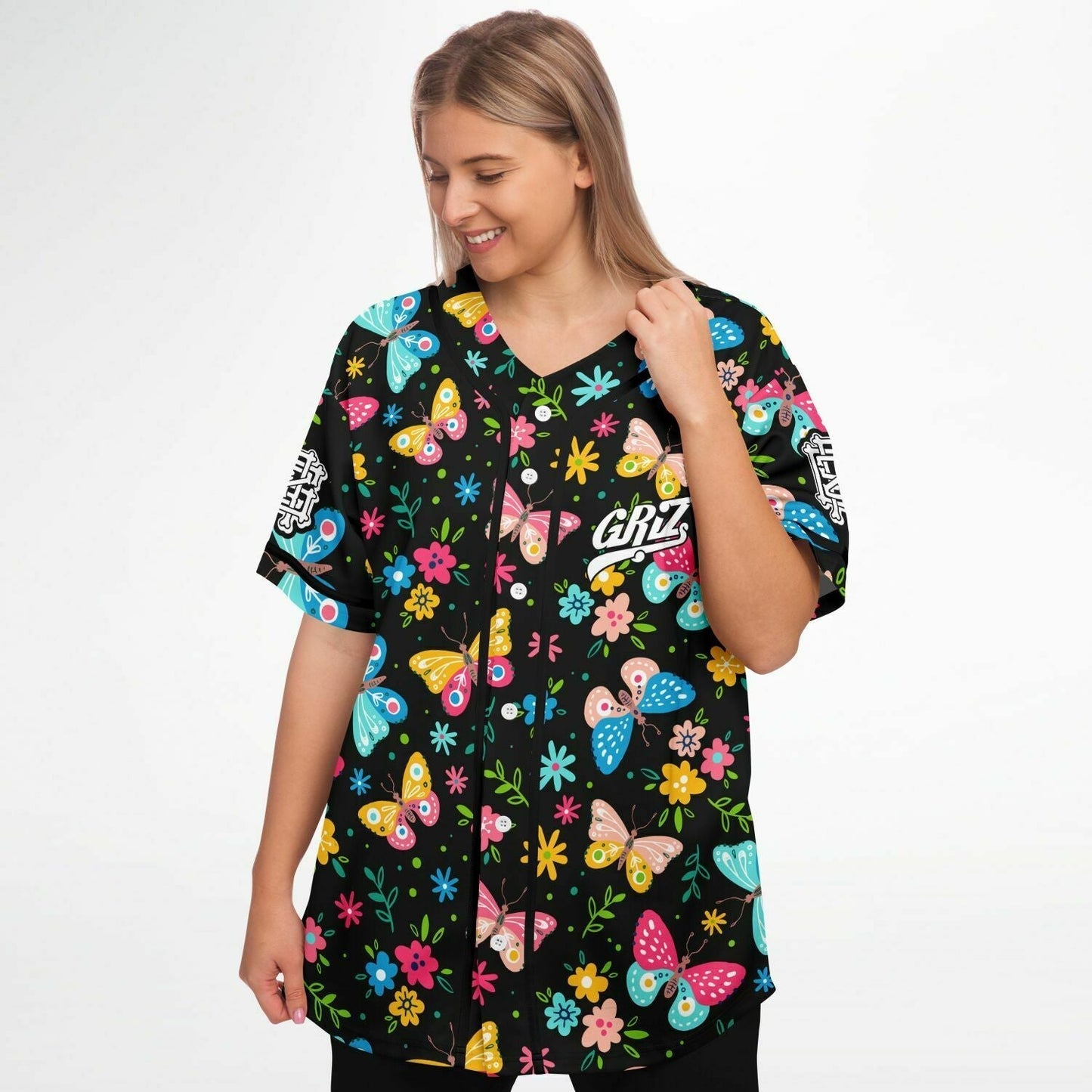GRiZ Black Colorful Butterflies Rave Baseball Jersey