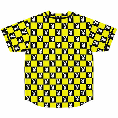 Neon Yellow Checkerboard Grid Rave Baseball Jersey