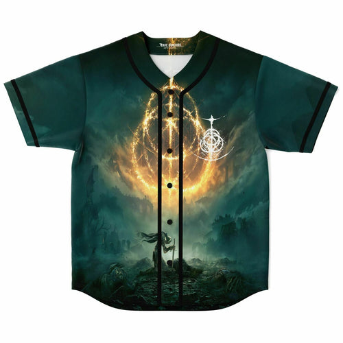 Dark Teal Fiery Golden Rave Baseball Jersey