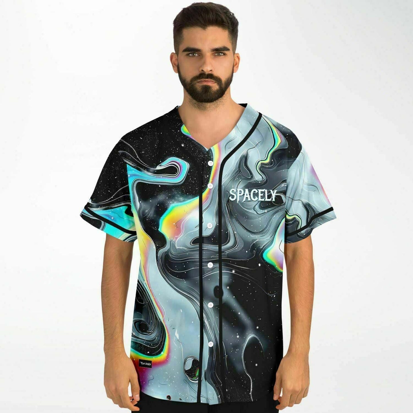 Black Psychedelic Marbled Rave Baseball Jersey