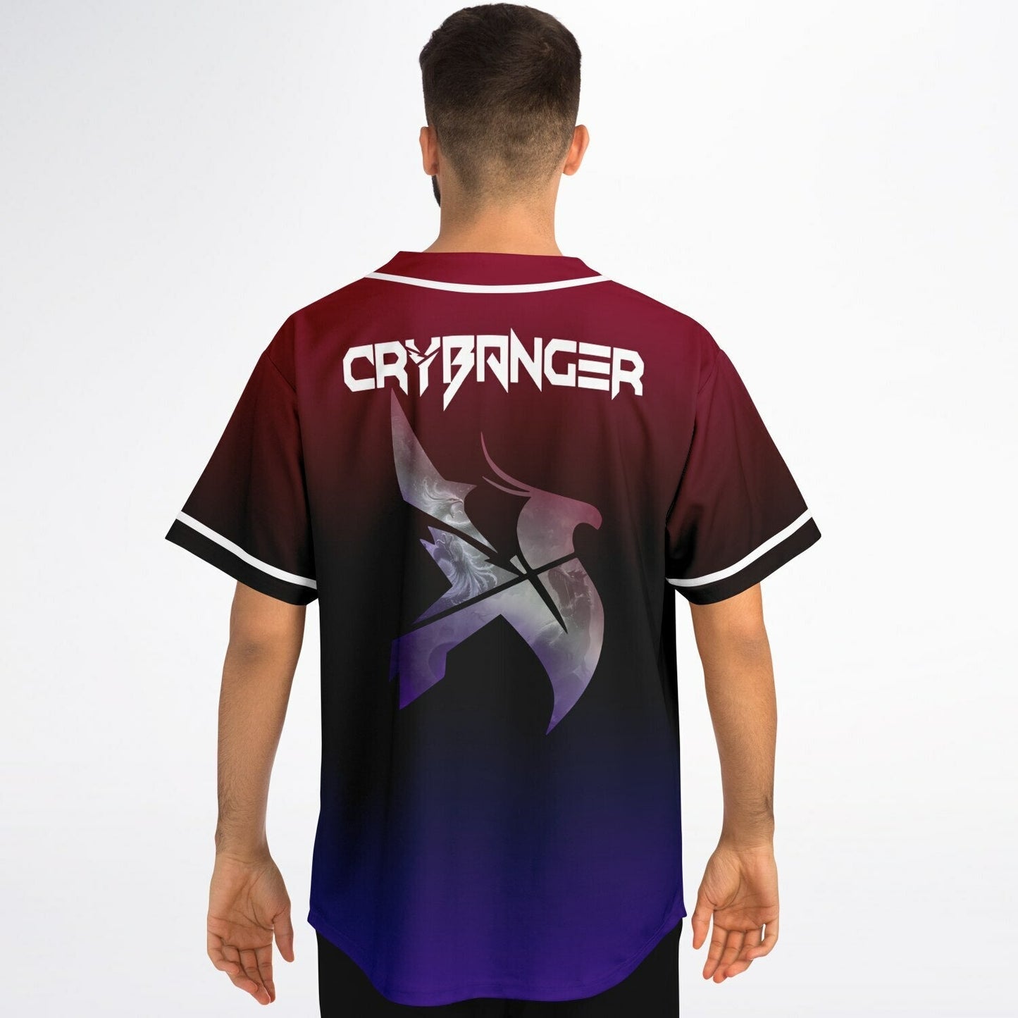 Crybanger Dark Maroon Stylized Bird Rave Baseball Jersey