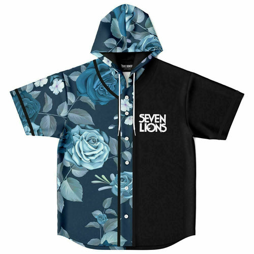 Seven Lions Black Blue Roses Rave Hooded Baseball Jersey