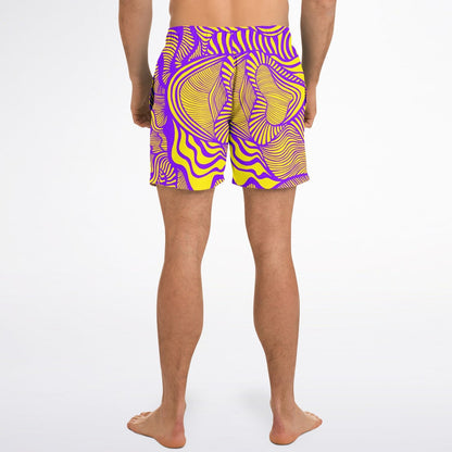 Purple Yellow Warped Op Rave Swim Trunks