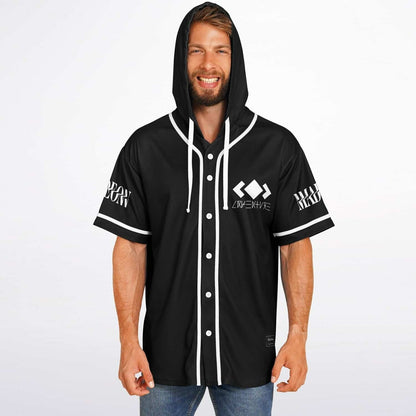Black Realistic Flames Rave Hooded Baseball Jersey