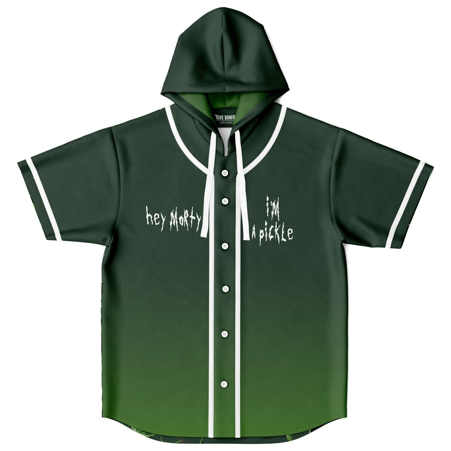 Dark Green Pickle Rick Rave Hooded Baseball Jersey