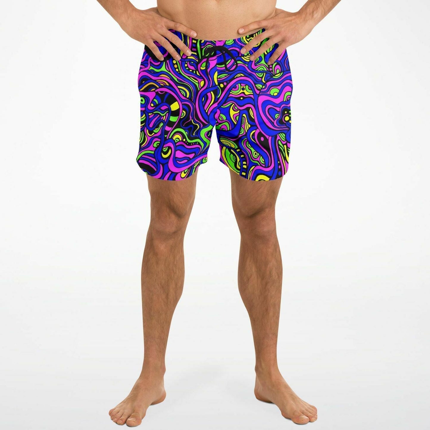 Neon Pink Swirling Psychedelic Rave Swim Trunks