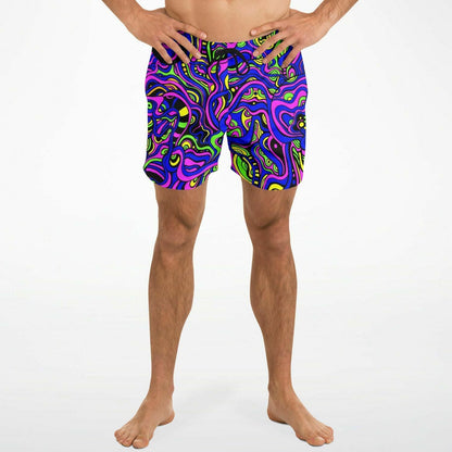 Neon Pink Swirling Psychedelic Rave Swim Trunks