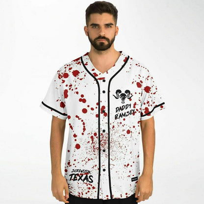 Daddy Ramsey White Blood Spatter Rave Baseball Jersey