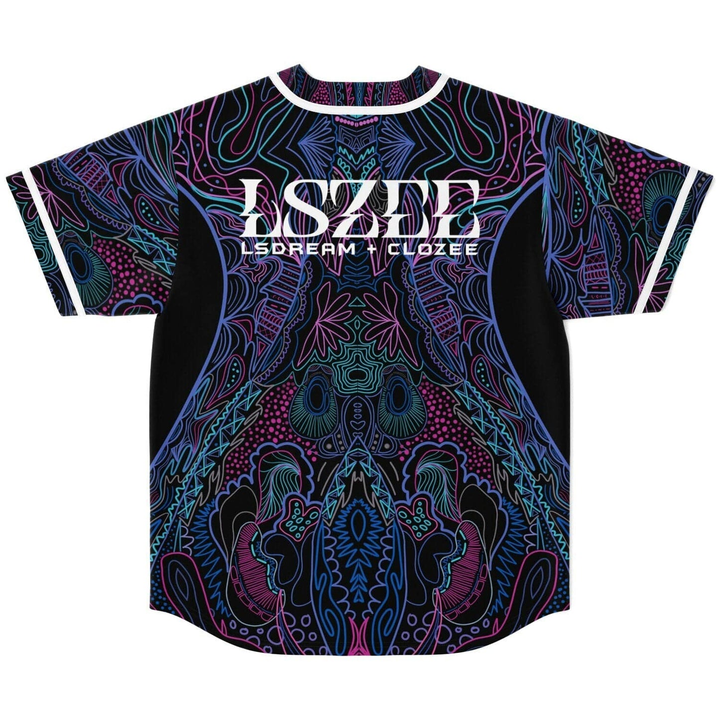 LSZEE Black Symmetrical Psychedelic Rave Baseball Jersey