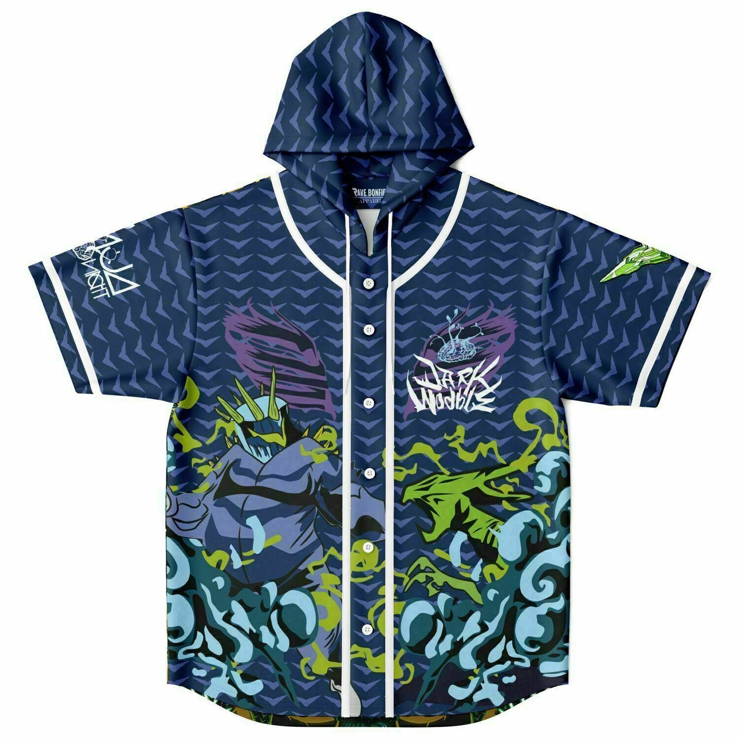 Navy Blue Armored Samurai Rave Hooded Baseball Jersey