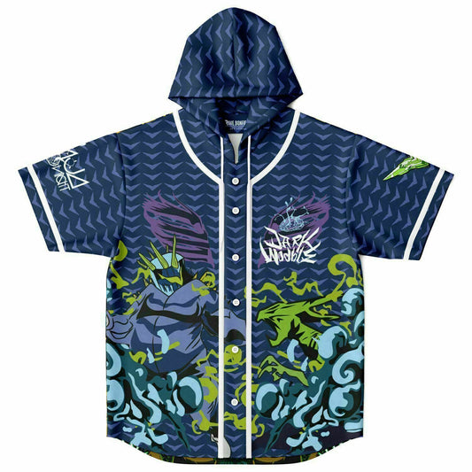 Navy Blue Armored Samurai Rave Hooded Baseball Jersey