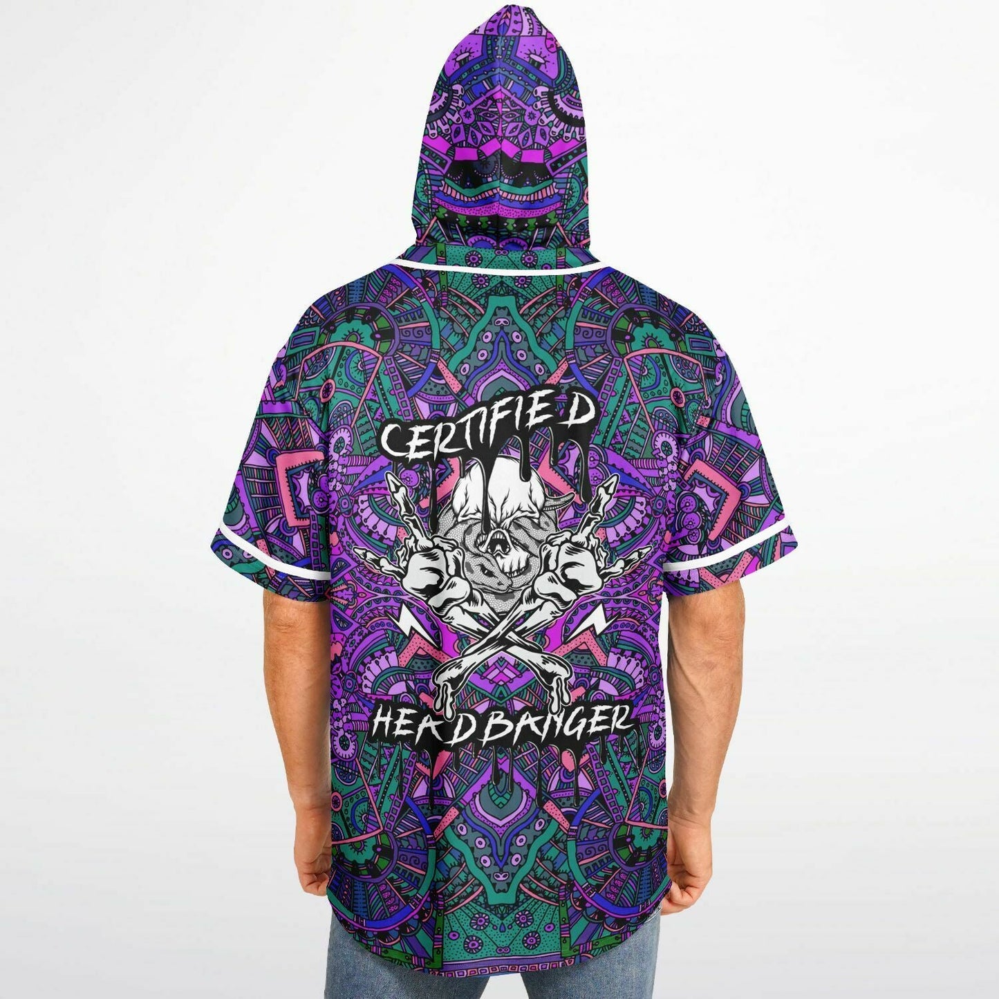 Purple Kaleidoscopic Aztec Rave Hooded Baseball Jersey