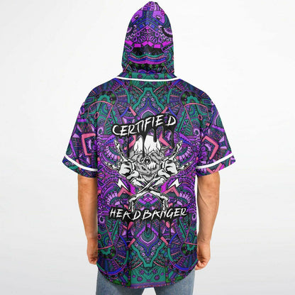 Purple Kaleidoscopic Aztec Rave Hooded Baseball Jersey