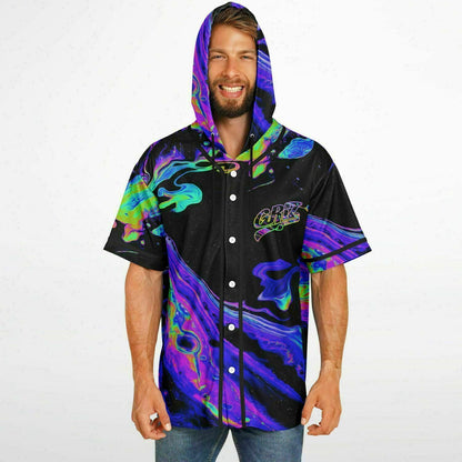 GRiZ Black Psychedelic Oil Rave Hooded Baseball Jersey