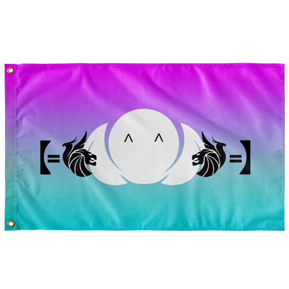 Magenta Teal Kaomoji Rave Flag