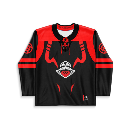 Black Red Stylized One Rave Hockey Jersey
