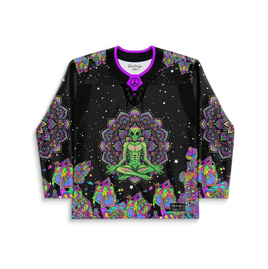 Black Meditating Alien Rave Hockey Jersey